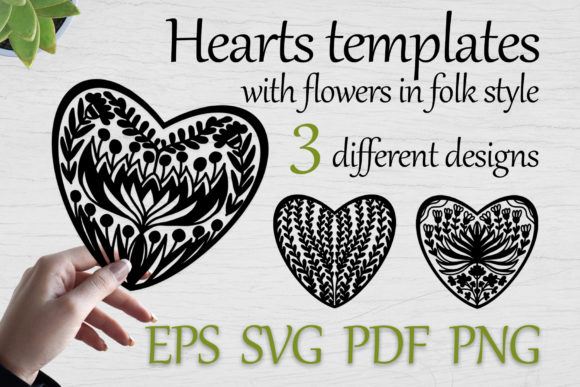 Heart Templates with Flowers: SVG, EPS & Folk Art Designs